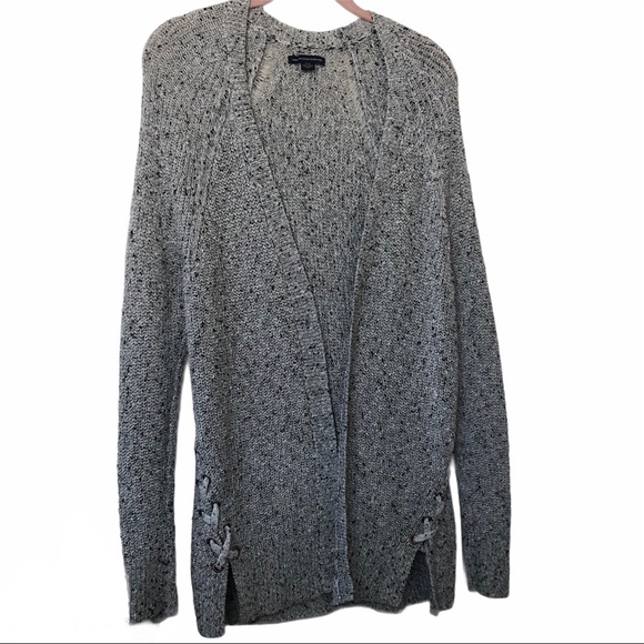 American Eagle Grey and Black Lace-Up Cardigan - Picture 5 of 15
